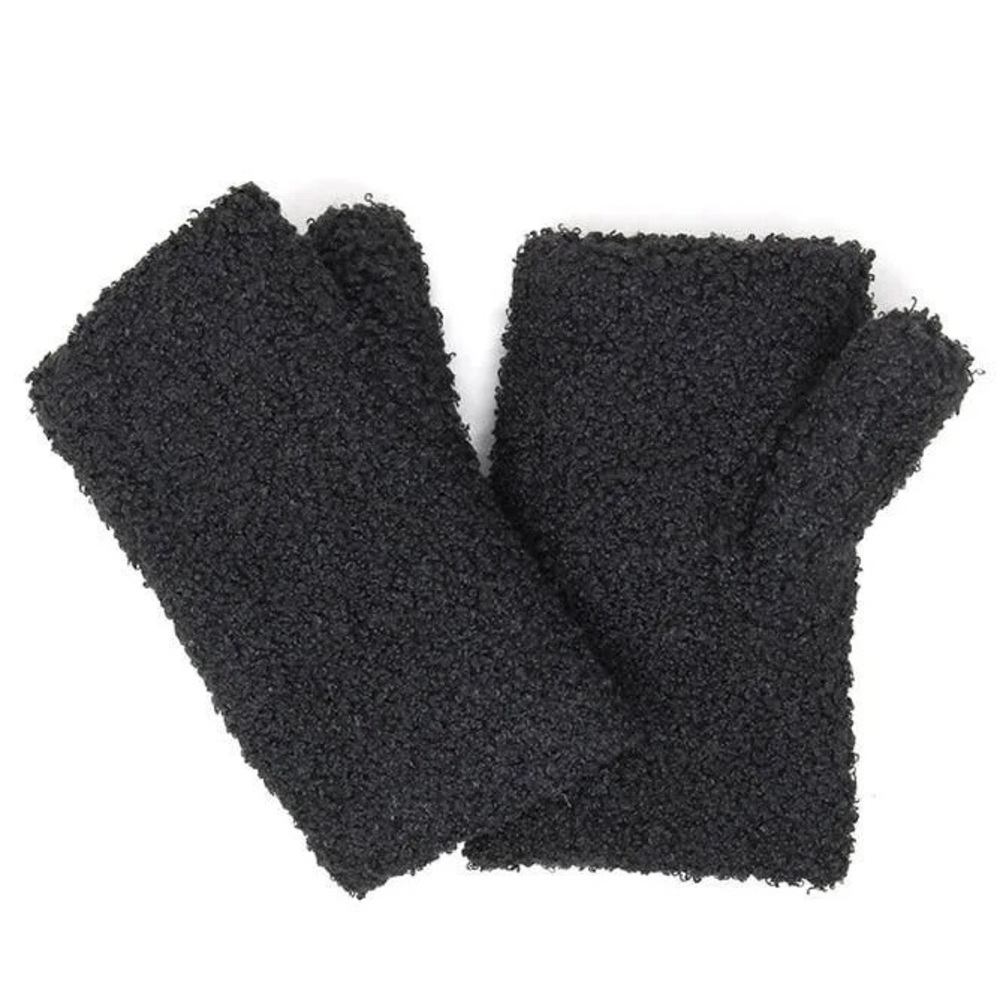 Black Teddy Bear Fingerless Gloves